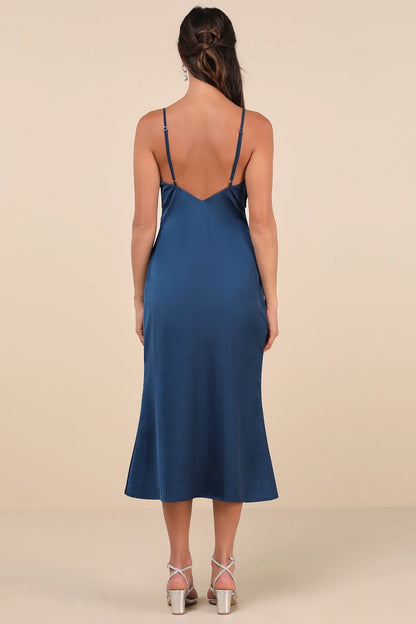 OKBBN luxurious smooth satin sleeveless bow mid length Homecoming Dresses