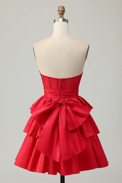 OKBBN off shoulder A-line layered corset bead Homecoming Dresses