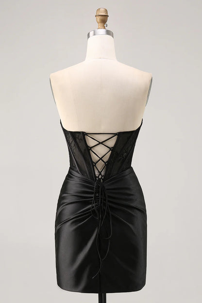 OKBBN off shoulder satin tight corset with pleated detailing Homecoming Dresses