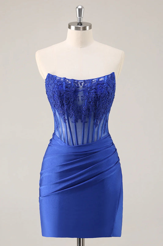 OKBBN off shoulder tight corset with pleated sequins, short and tight Homecoming Dresses
