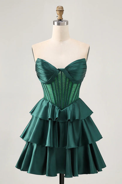 OKBBN off shoulder waist with multi-layer satin bead short A-line Homecoming Dresses