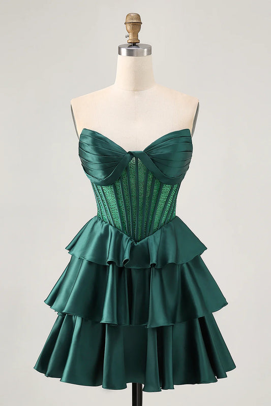 OKBBN off shoulder waist with multi-layer satin bead short A-line Homecoming Dresses
