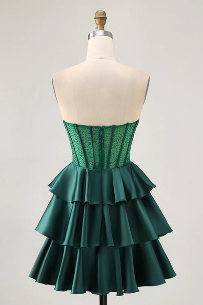 OKBBN off shoulder waist with multi-layer satin bead short A-line Homecoming Dresses