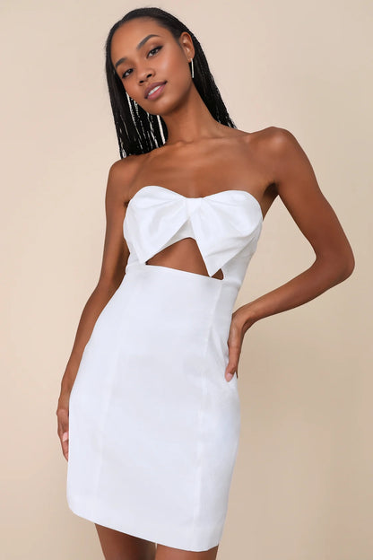 OKBBN perfect taffeta bow hollow shoulder mini Homecoming Dresses