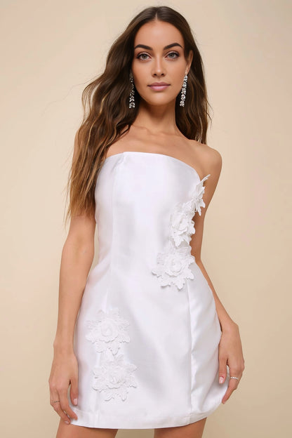 OKBBN plain weave open shoulder tight corset straight collar floral decal slim fit Homecoming Dresses