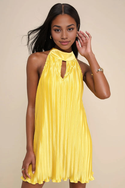 OKBBN playful satin pleated stand collar mini pleated woven satin tight corset Homecoming Dresses