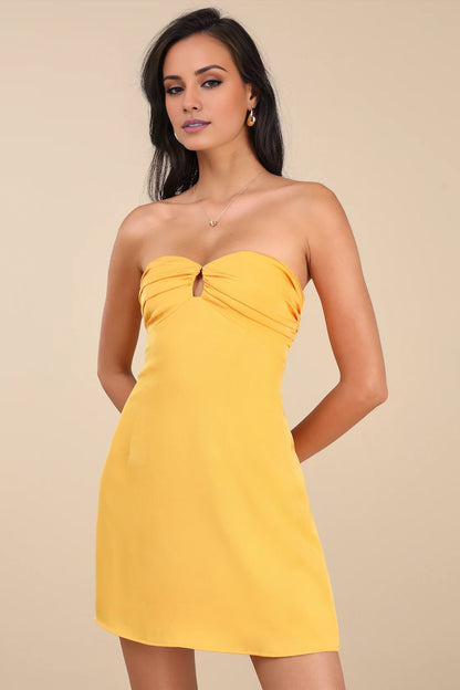 OKBBN pleated shoulder exposed mini chiffon pleated tight corset hollow Homecoming Dresses