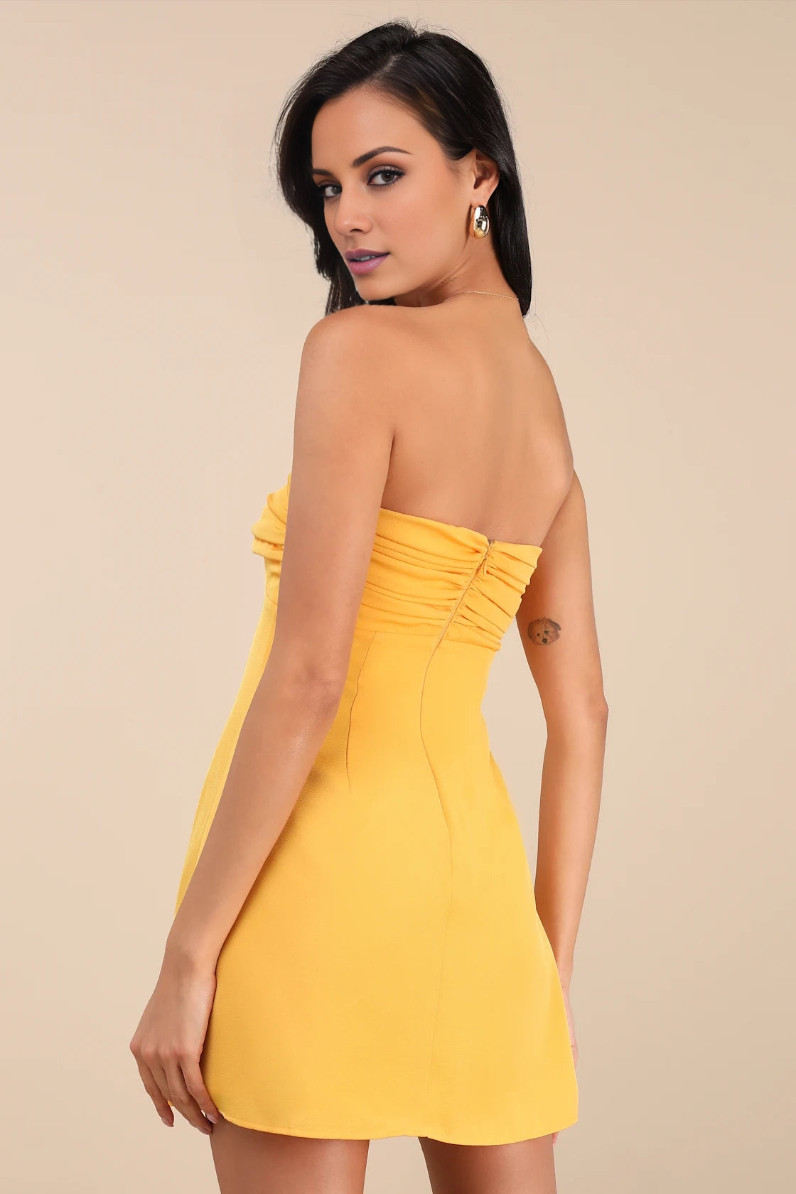 OKBBN pleated shoulder exposed mini chiffon pleated tight corset hollow Homecoming Dresses