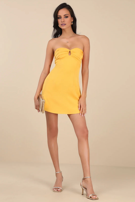 OKBBN pleated shoulder exposed mini chiffon pleated tight corset hollow Homecoming Dresses