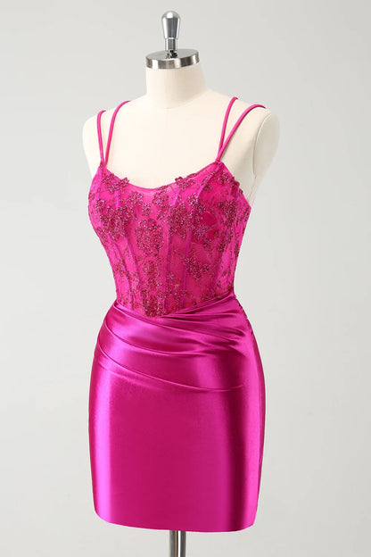 OKBBN pleated tight corset short, tight back strap Homecoming Dresses