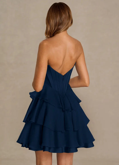 OKBBN romantic and exquisite heart-shaped lace upper corset style with ruffled edges and layered back straps Homecoming Dresses