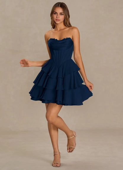 OKBBN romantic and exquisite heart-shaped lace upper corset style with ruffled edges and layered back straps Homecoming Dresses