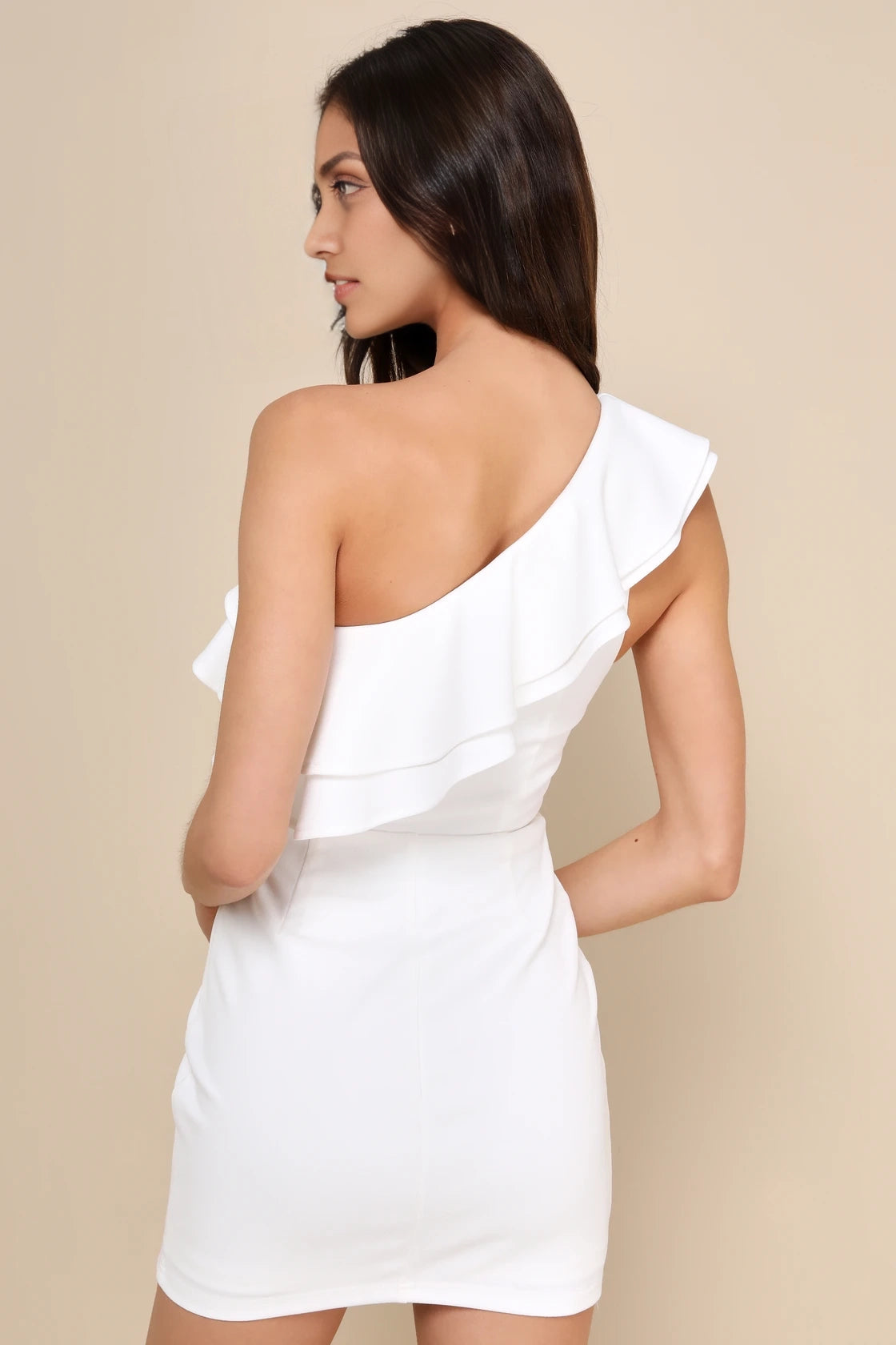 OKBBN ruffled single shoulder mini stretch crepe knitted slim fit Homecoming Dresses