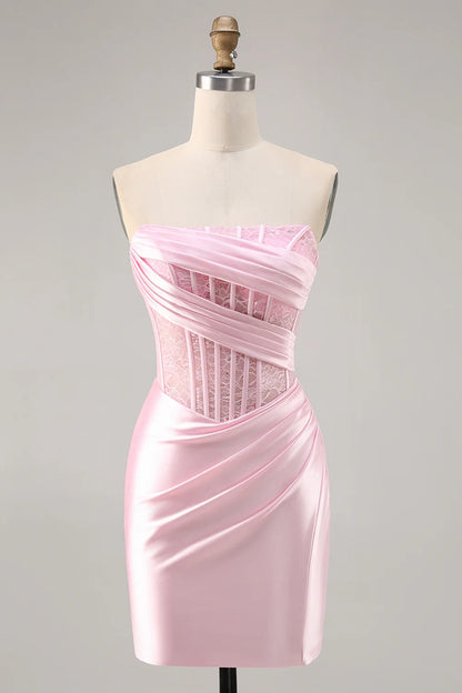 OKBBN satin corset with off shoulder pleats, tight fitting Homecoming Dresses
