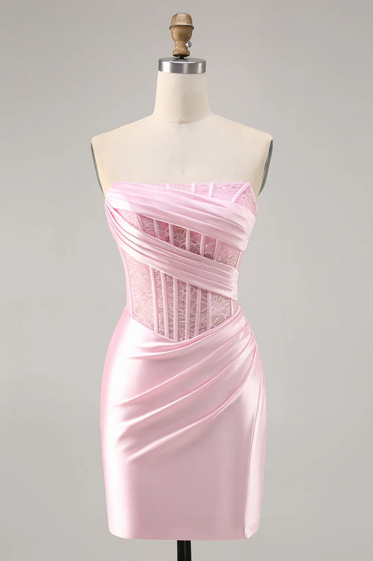 OKBBN satin corset with off shoulder pleats, tight fitting Homecoming Dresses