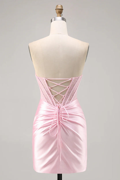 OKBBN satin corset with off shoulder pleats, tight fitting Homecoming Dresses
