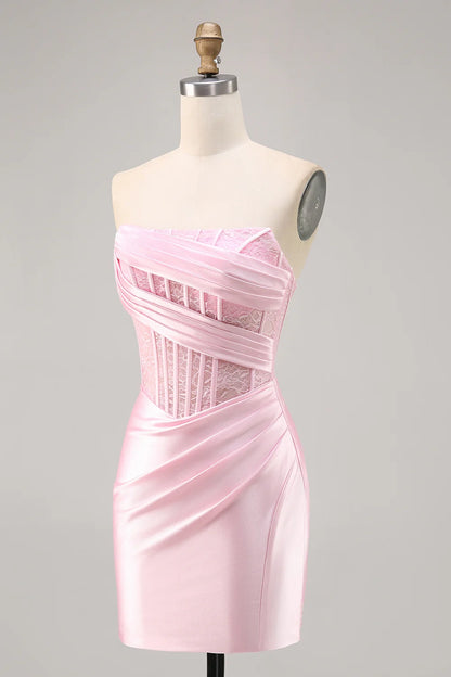 OKBBN satin corset with off shoulder pleats, tight fitting Homecoming Dresses