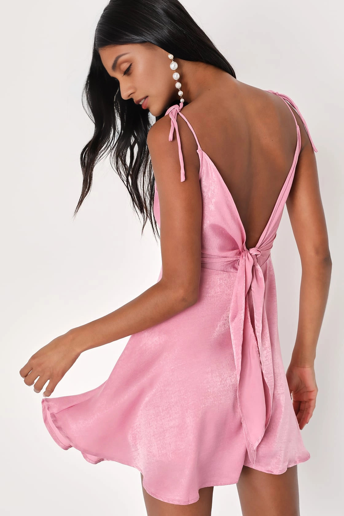 OKBBN satin lace up mini woven satin pendant collar sleeveless tight corset A-line Homecoming Dresses
