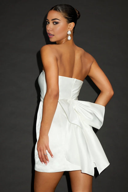 OKBBN satin off shoulder bow mini tight corset high waisted A-line Homecoming Dresses