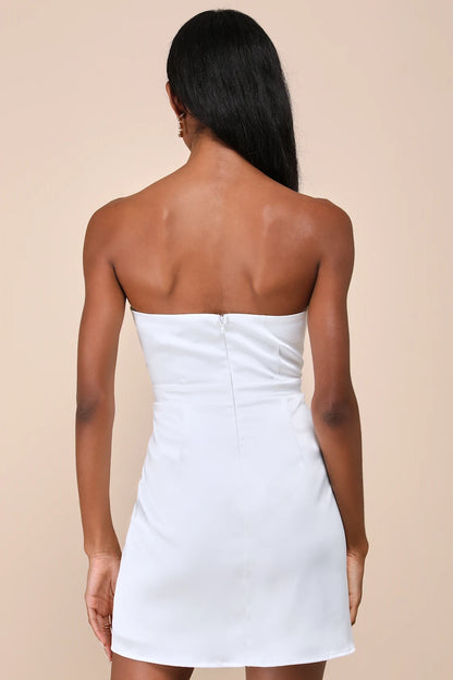 OKBBN satin off shoulder bow mini tight corset waist tight A-line Homecoming Dresses