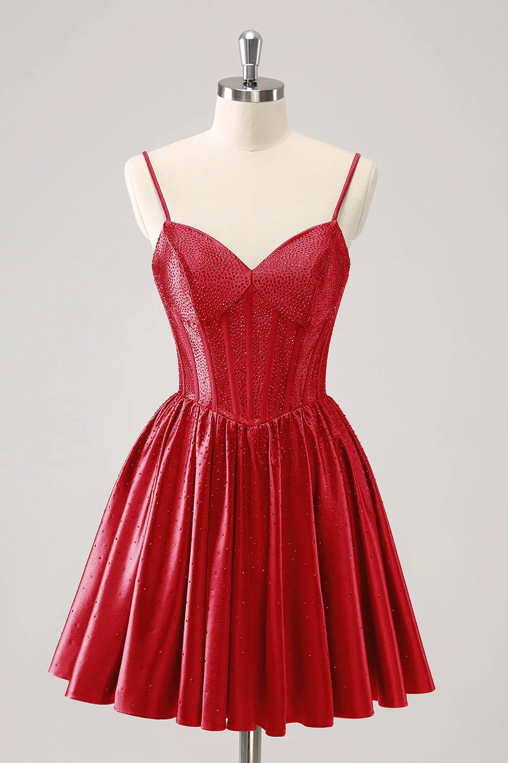 OKBBN sexy A-line thin shoulder straps with ruffled edges and waist cinching short Homecoming Dresses