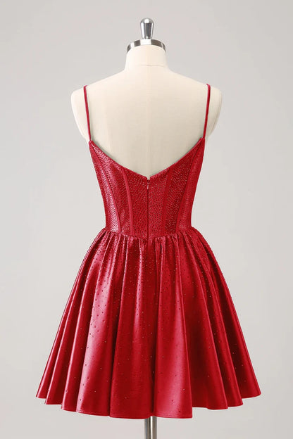 OKBBN sexy A-line thin shoulder straps with ruffled edges and waist cinching short Homecoming Dresses
