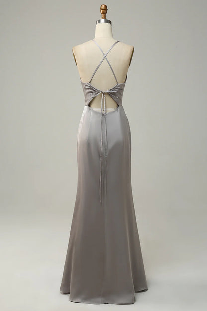 OKBBN sexy hollow out sleeveless slim fit slim shoulder strap shiny satin Bridesmaid Dresses