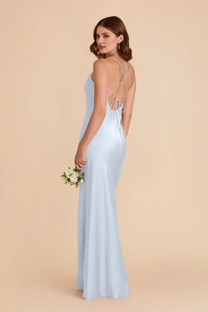 OKBBN sexy suspender scarf collar slit A-line pleated backless thin shoulder strap Prom Dresses