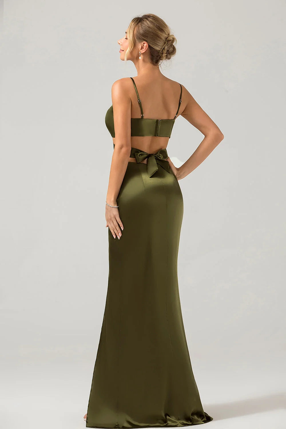 OKBBN sexy tight slim shoulder strap with hollowed out long slit Bridesmaid Dresses