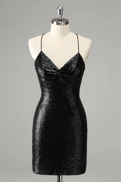 OKBBN sexy tight thin shoulder strap sequin short style with back strap Homecoming Dresses