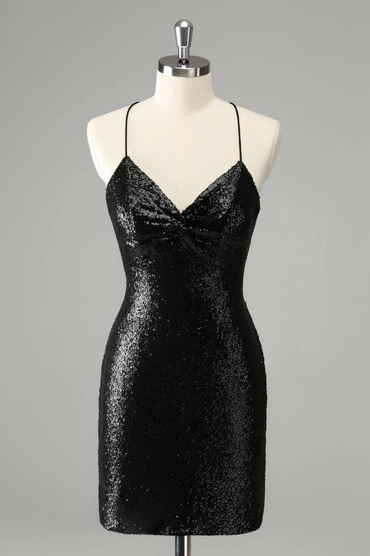 OKBBN sexy tight thin shoulder strap sequin short style with back strap Homecoming Dresses