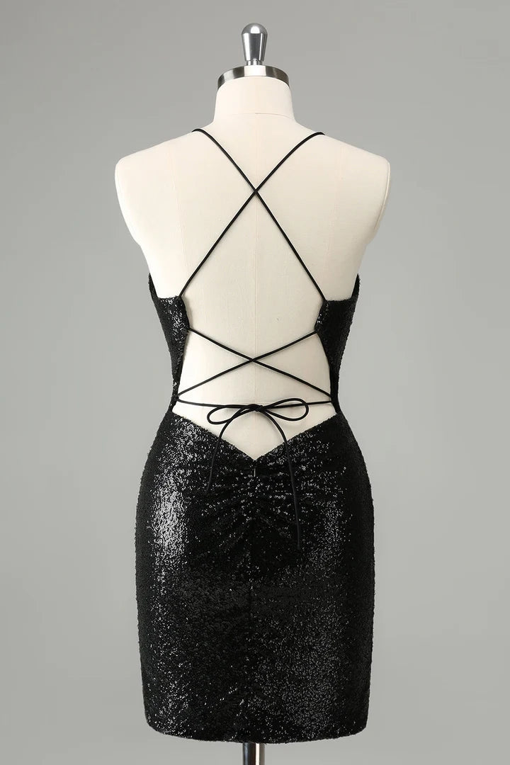 OKBBN sexy tight thin shoulder strap sequin short style with back strap Homecoming Dresses