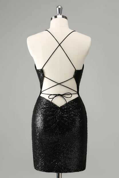 OKBBN sexy tight thin shoulder strap sequin short style with back strap Homecoming Dresses