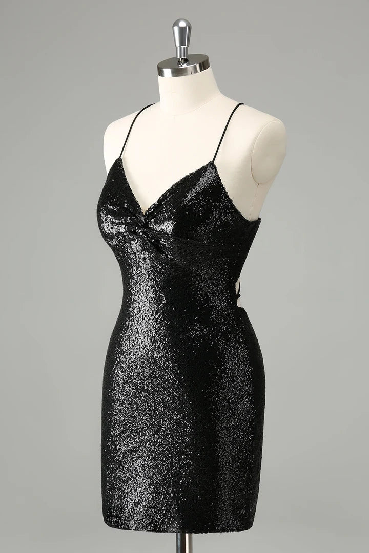 OKBBN sexy tight thin shoulder strap sequin short style with back strap Homecoming Dresses