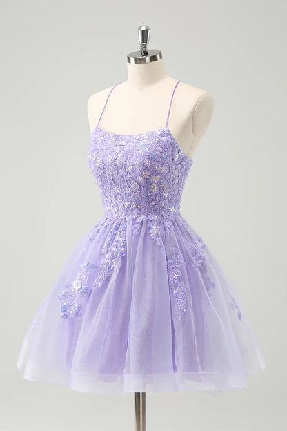 OKBBN shiny back strap A-line thin shoulder strap sequins short Homecoming Dresses