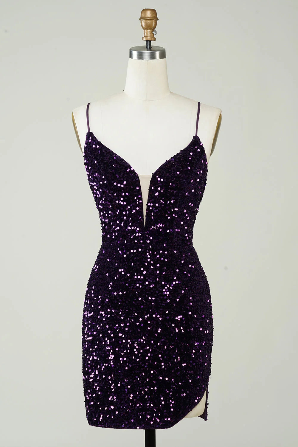 OKBBN shiny tight backless sequin slit short Homecoming Dresses