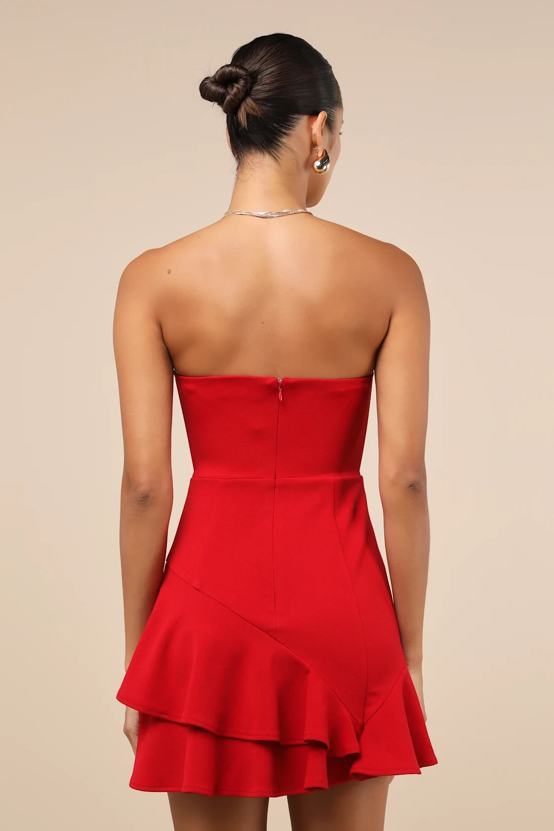 OKBBN shoulder less ruffled mini elastic crepe knitted strapless tight corset A-line Homecoming Dresses