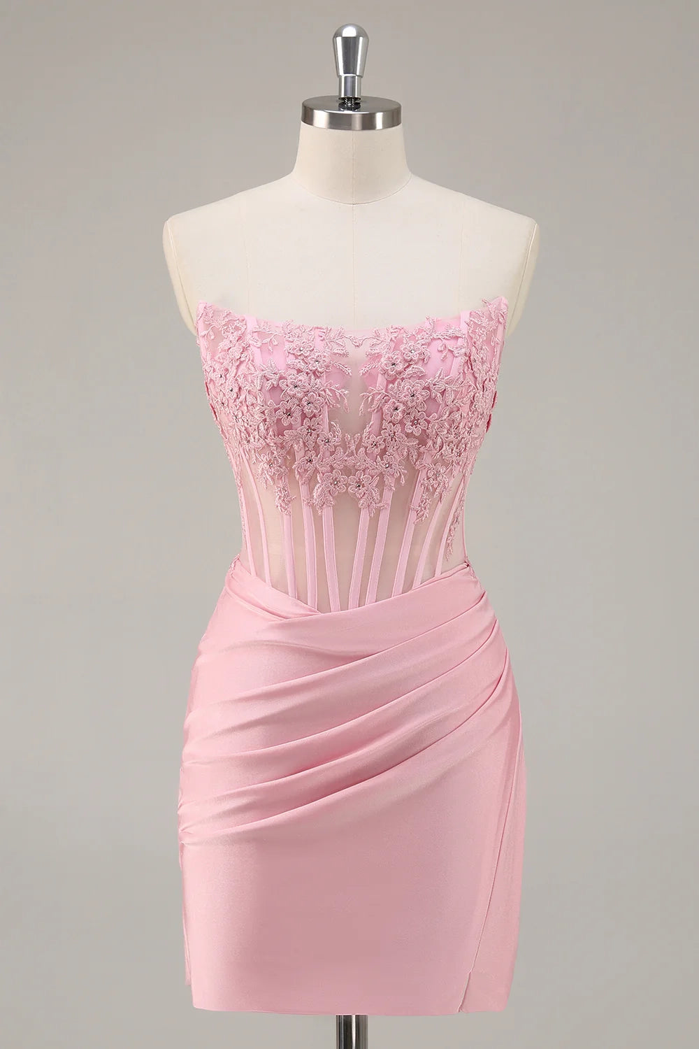 OKBBN strapless bodysuit with pleated sequins, short and tight fitting Homecoming Dresses
