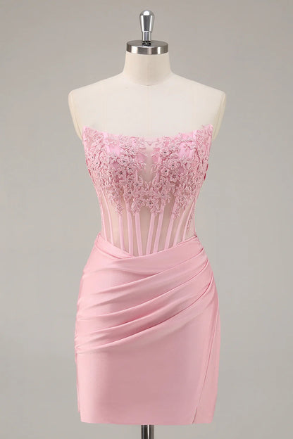 OKBBN strapless bodysuit with pleated sequins, short and tight fitting Homecoming Dresses