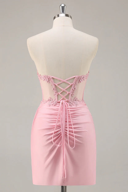 OKBBN strapless bodysuit with pleated sequins, short and tight fitting Homecoming Dresses