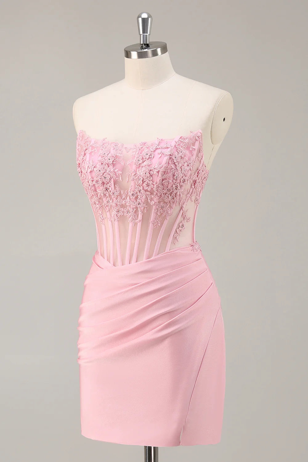 OKBBN strapless bodysuit with pleated sequins, short and tight fitting Homecoming Dresses