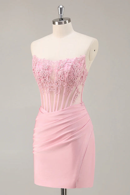 OKBBN strapless bodysuit with pleated sequins, short and tight fitting Homecoming Dresses