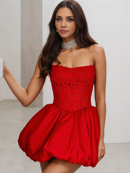 OKBBN strapless off shoulder decal mini A-line Homecoming Dresses