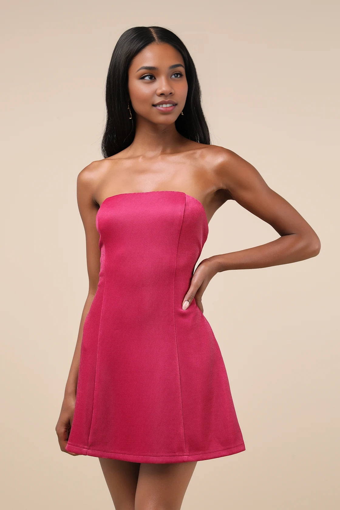OKBBN strapless silhouette straight neckline slim flared skirt A-line skirt Homecoming Dresses