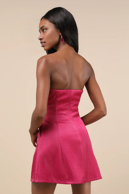 OKBBN strapless silhouette straight neckline slim flared skirt A-line skirt Homecoming Dresses