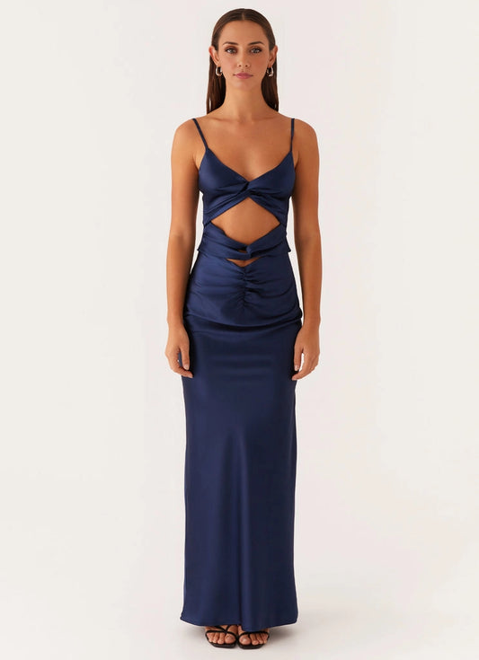 OKBBN stunning V-neck front slit pleated tight corset waist Prom Dresses