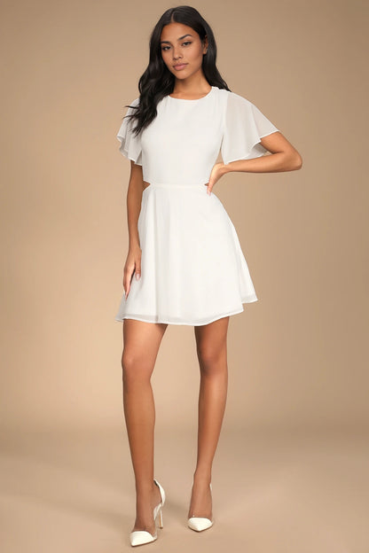 OKBBN stunning chiffon round neck pleated high waisted back hollow Homecoming Dresses