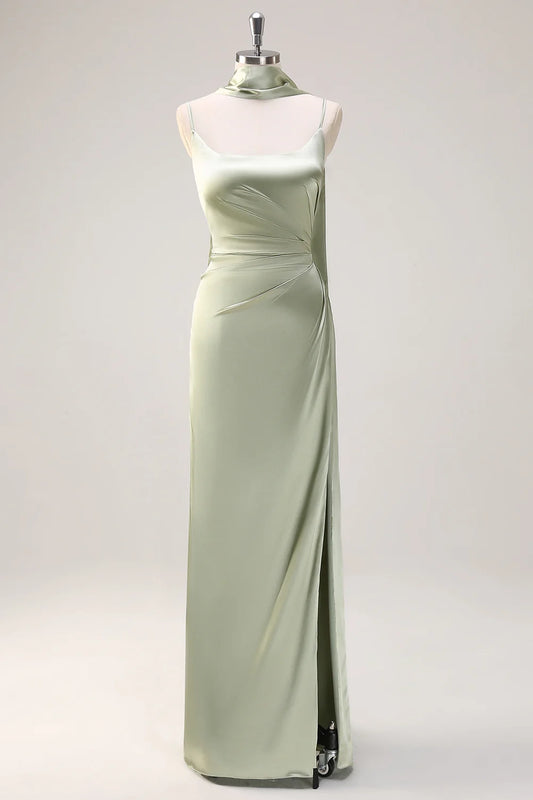 OKBBN stunning tight slim shoulder straps, long satin slits, Bridesmaid Dresses