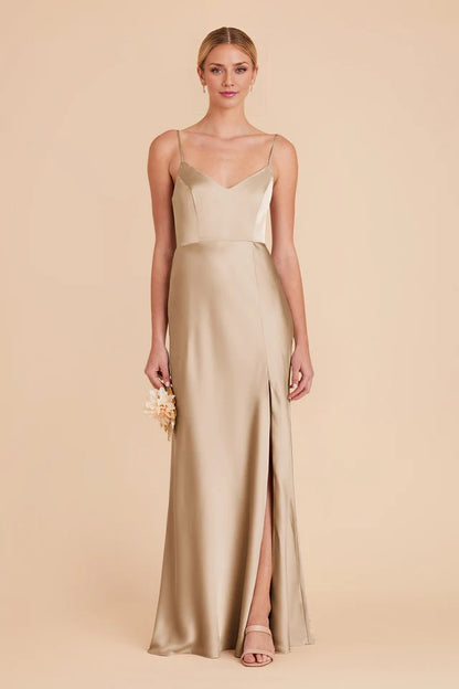 OKBBN sweet and sexy V-neck slim shoulder strap slit chic full lining and floor Prom Dresses