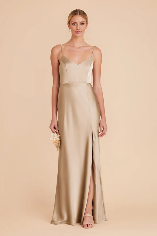 OKBBN sweet and sexy V-neck slim shoulder strap slit chic full lining and floor Prom Dresses